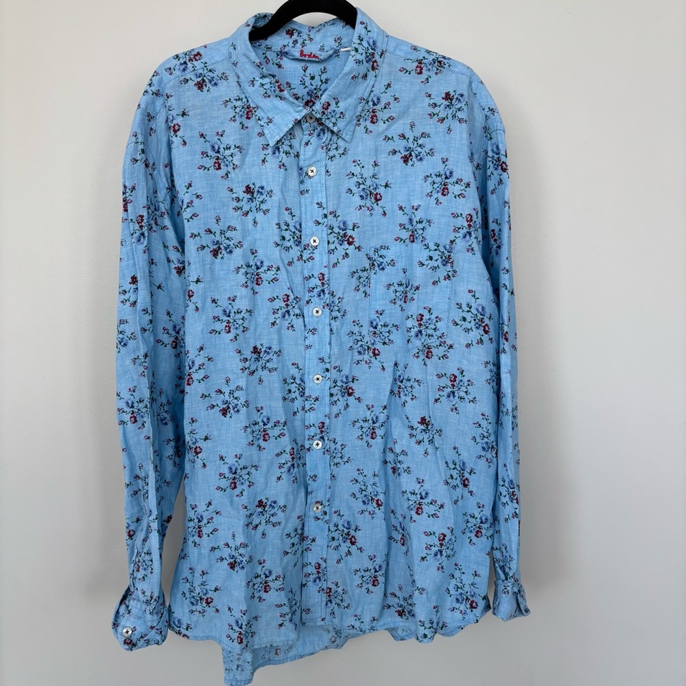 Boden Chambray Linen Floral L g‎ Sleeve Button Down Top Size XL/XXL
